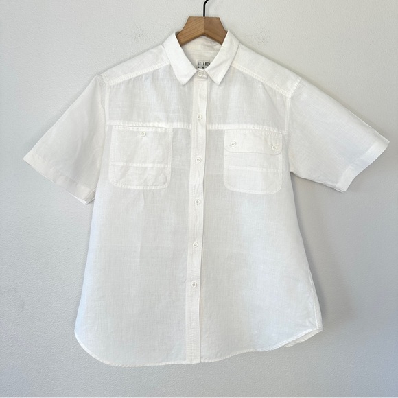 Vintage Gitano Ma 100% Cotton/Ramie Short Sleeve Button Up Sz S White Classic - Picture 1 of 9